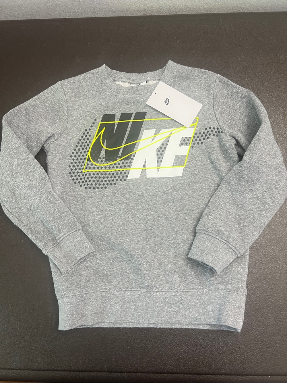 Nike Gray Crewneck Sweatshirt with Neon Yellow Logo